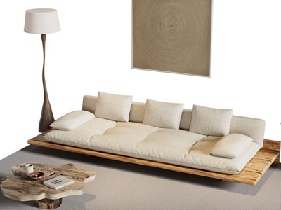 侘寂风多人沙发 茶几组合3d模型 侘寂风多人沙发 茶几组合