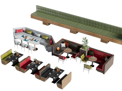 现代饭店卡座餐桌椅组合3d模型 现代饭店卡座餐桌椅组合