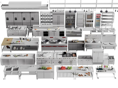 现代烤箱 灶台 操作台 冰箱 后厨设备 厨房电器