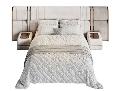 现代布艺床头双人床 床头柜