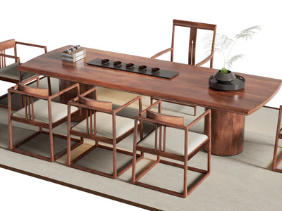 新中式中古风茶桌椅组合3d模型 新中式中古风茶桌椅组合