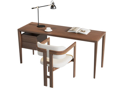 现代中古风书桌椅组合3d模型 现代中古风书桌椅组合