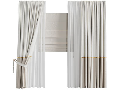 现代布艺窗帘窗纱3d模型 现代布艺窗帘窗纱