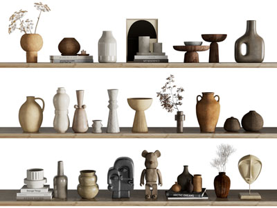侘寂风陶艺器皿 陶瓷饰品 摆件组合3d模型 侘寂风陶艺器皿 陶瓷饰品 摆件组合