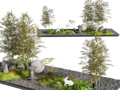 新中式石子 竹子 月球灯景观园艺小品