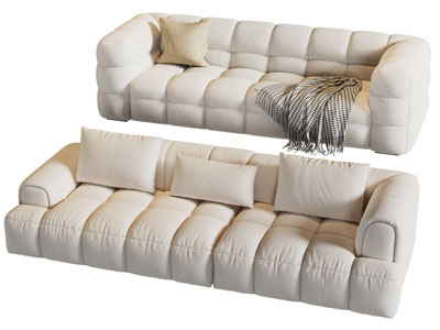 现代奶油风多人沙发3d模型 现代奶油风多人沙发