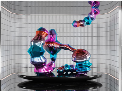 现代室内炫彩金属雕塑雕刻 摆件组合3d模型 现代室内炫彩金属雕塑雕刻 摆件组合