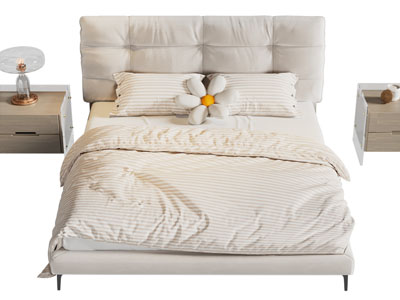 现代奶油风双人床 床头柜