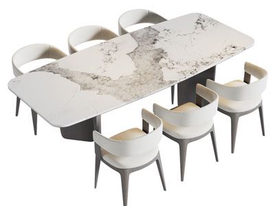现代长方形大理石餐桌椅组合3d模型 现代长方形大理石餐桌椅组合
