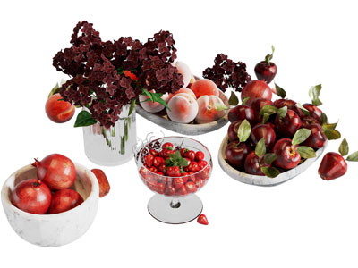 现代碗装石榴 桃子 草莓 水果食物