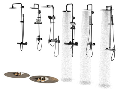 现代喷着水花的淋浴花洒