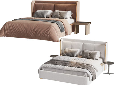 现代布艺双人床 床头几