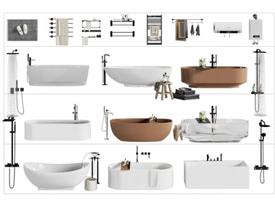 现代浴缸浴盆 毛巾架 淋浴花洒