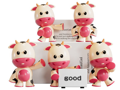 现代卡通奶牛美陈 摆件组合3d模型 现代卡通奶牛美陈 摆件组合