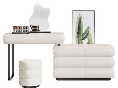 现代奶油风化妆 梳妆台3d模型 现代奶油风化妆 梳妆台