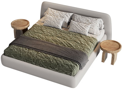 现代布艺双人床 床头几