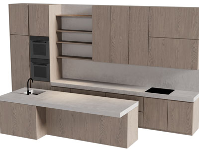 现代实木整体橱柜 厨房中岛台