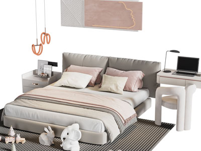 现代儿童不宜双人床 床头柜