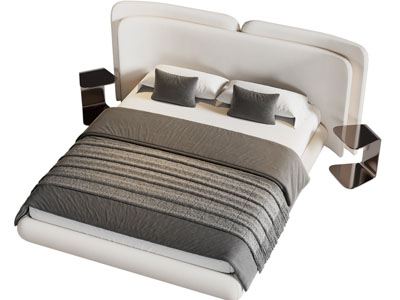 现代布艺双人床 床头几