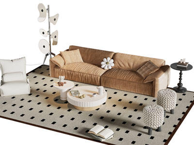 现代布艺双人沙发 单人沙发和茶几组合