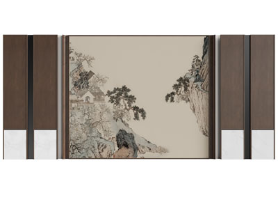 新中式床头背景墙3d模型 新中式床头背景墙