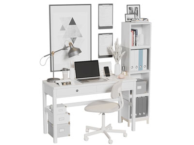 现代学生书桌椅组合3d模型 现代学生书桌椅组合