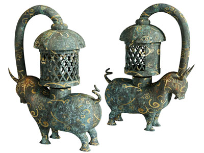 中式异形台灯 错金牛形铜灯3d模型 中式异形台灯 错金牛形铜灯