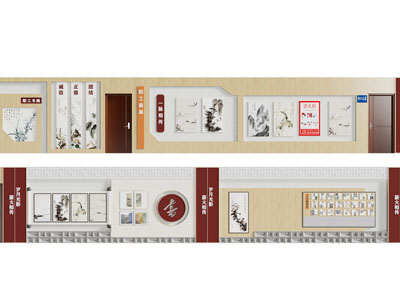 新中式企业文化墙 展览展示墙3d模型 新中式企业文化墙 展览展示墙