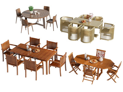 新中式实木餐桌椅组合3d模型 新中式实木餐桌椅组合