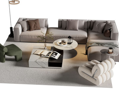 现代转角多人沙发 休闲椅子和茶几组合