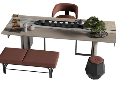 新中式茶桌椅组合3d模型 新中式茶桌椅组合