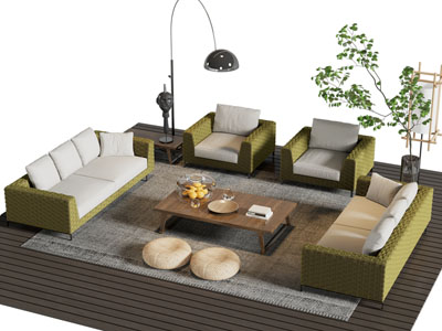 现代户外多人 单人沙发和茶几组合