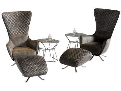 现代休闲椅子 脚踏 边几