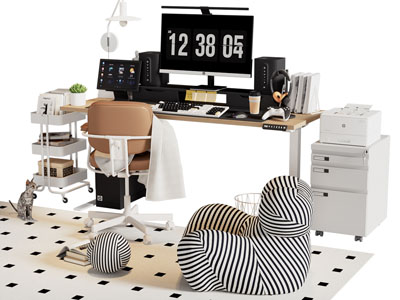 现代书桌椅组合 懒人沙发3d模型 现代书桌椅组合 懒人沙发