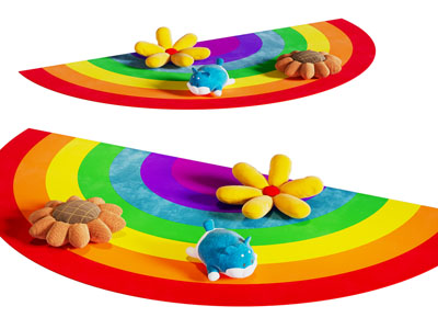 现代儿童彩虹半圆形地毯 卡通玩偶3d模型 现代儿童彩虹半圆形地毯 卡通玩偶