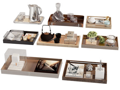 新中式托盘茶具杯子 摆件组合3d模型 新中式托盘茶具杯子 摆件组合