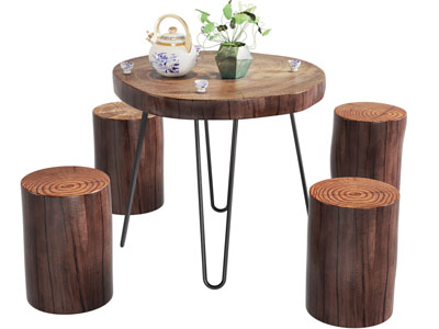 新中式圆形树桩茶桌椅组合3d模型 新中式圆形树桩茶桌椅组合