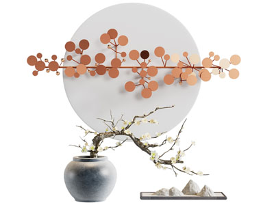 新中式花瓶花卉 墙饰摆件组合3d模型 新中式花瓶花卉 墙饰摆件组合