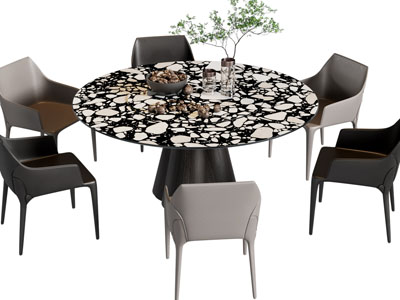 现代圆形餐桌椅组合3d模型 现代圆形餐桌椅组合