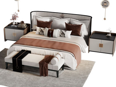 新中式双人床 床头柜