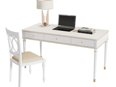 法式奶油风书桌椅组合3d模型 法式奶油风书桌椅组合