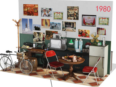 现代复古老式家具展厅展览 摆件组合3d模型 现代复古老式家具展厅展览 摆件组合