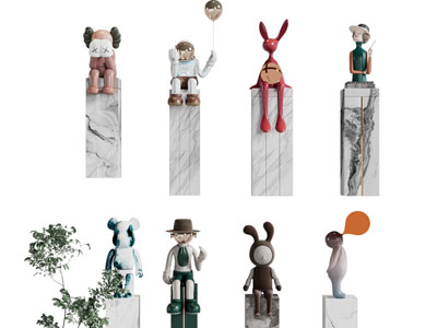 现代雕塑雕刻摆件组合3d模型 现代雕塑雕刻摆件组合