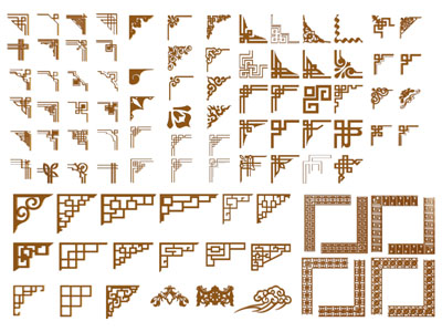 中式角花 雕花 窗花 线条 剪影 窗格 边框