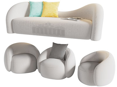 现代奶油风多人沙发 单人沙发3d模型 现代奶油风多人沙发 单人沙发