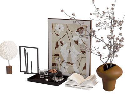 现代装饰画 书本 台灯 花瓶花卉摆件组合3d模型 现代装饰画 书本 台灯 花瓶花卉摆件组合