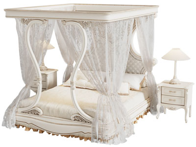 简欧带帷幔的双人床 床头柜