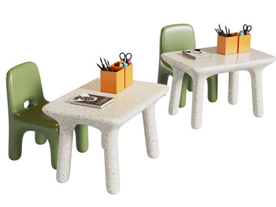 现代儿童桌椅组合3d模型 现代儿童桌椅组合