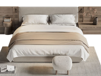 侘寂风双人床 床头