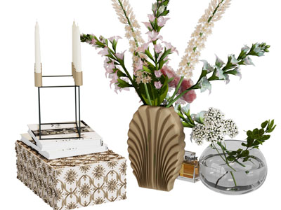 现代花瓶花卉 烛台 纸盒摆件组合3d模型 现代花瓶花卉 烛台 纸盒摆件组合